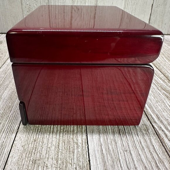 Vtg Burgandy Solid Wood Single Drawer Hinge Jewelry Box With Mirror 4" x 3.5" - Picture 5 of 10